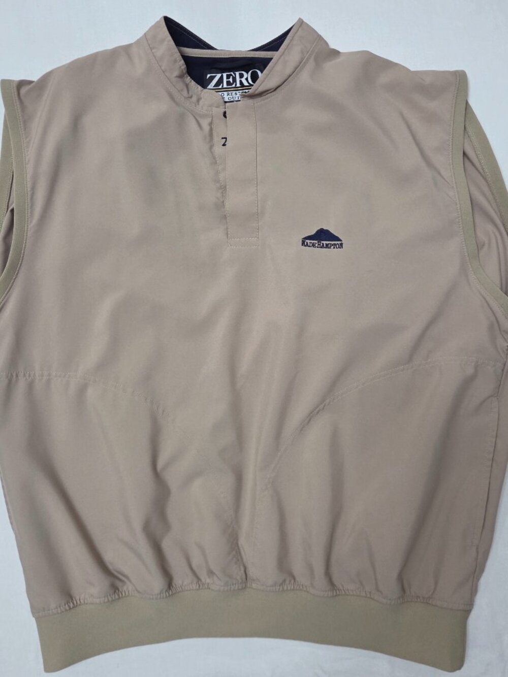 Zero Restriction Wade Hampton Golf Vest Mens Large Tan Windshirt Snap Neck